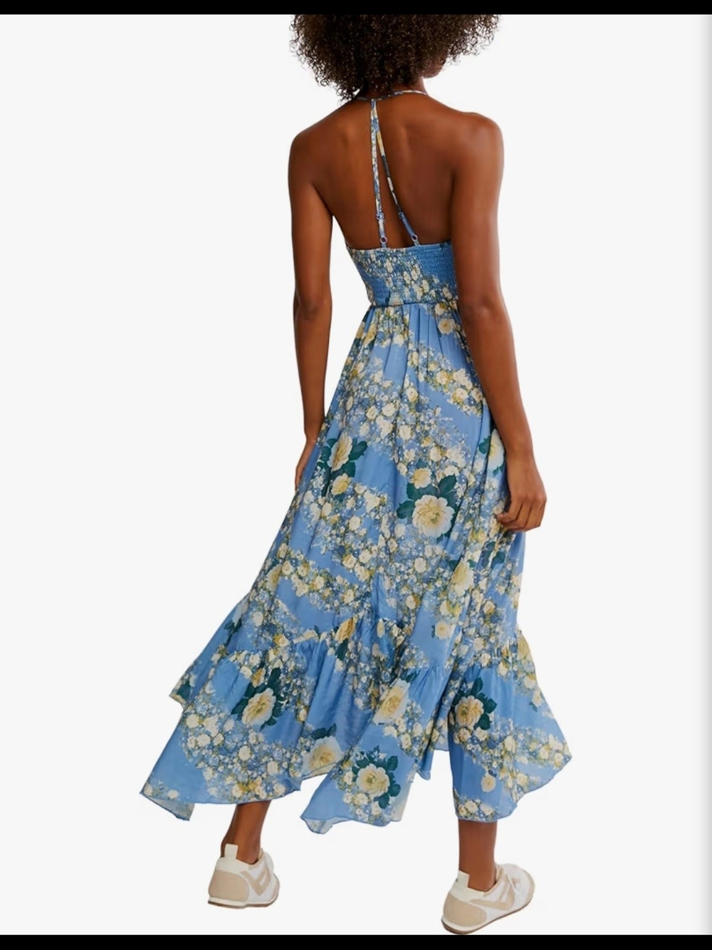 Free People Heat Wave Maxi Dress Allure Blue Combo Floral Smocked Boho Midi Sz.M - Picture 8 of 16